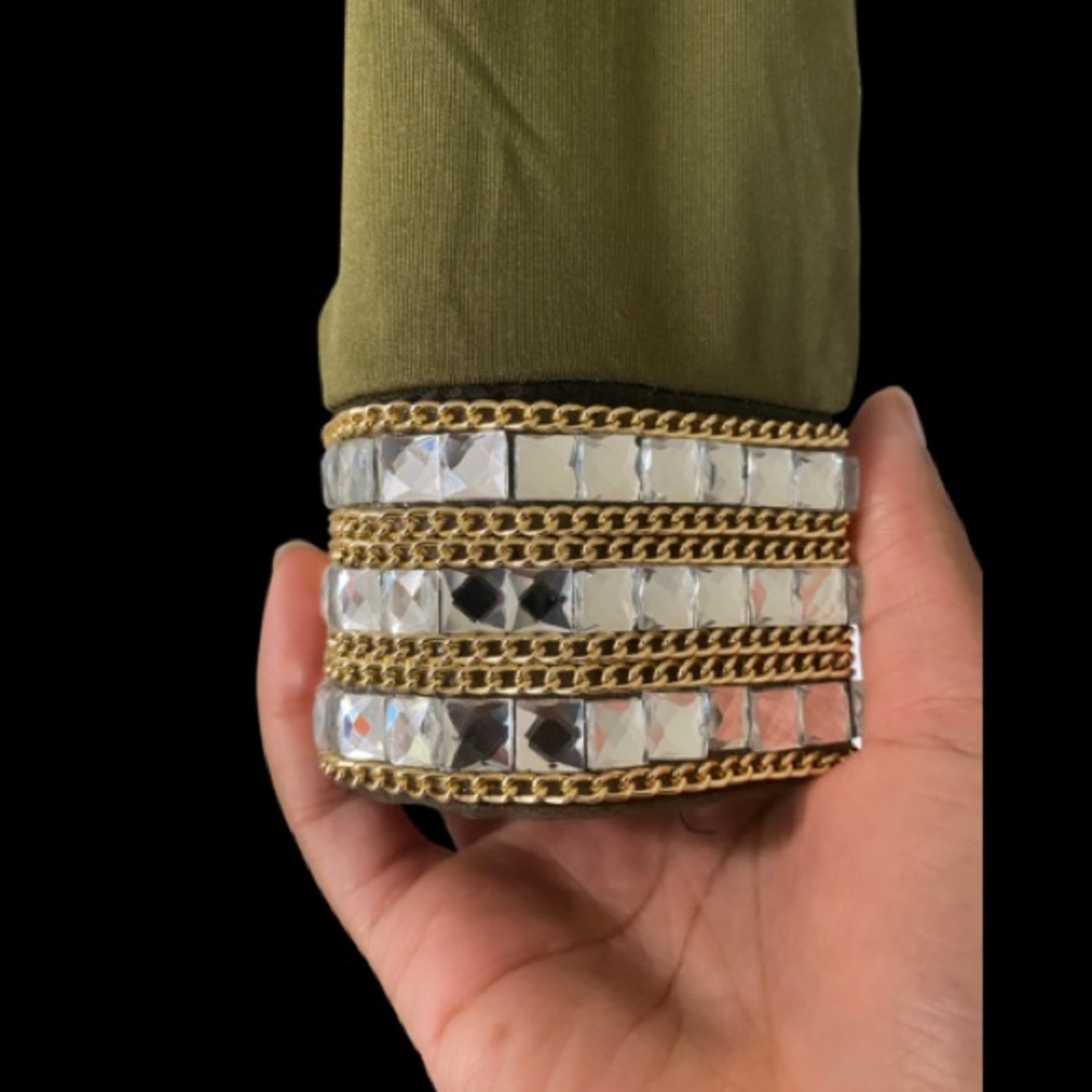Olive Form Fitted Midmaxi Dress Embellished Cuffs